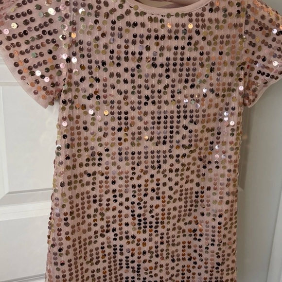 Wonder Nation Girls  Pink Sequin Shift Dress XS 4/5 Short Sleeve Lined - Picture 3 of 6